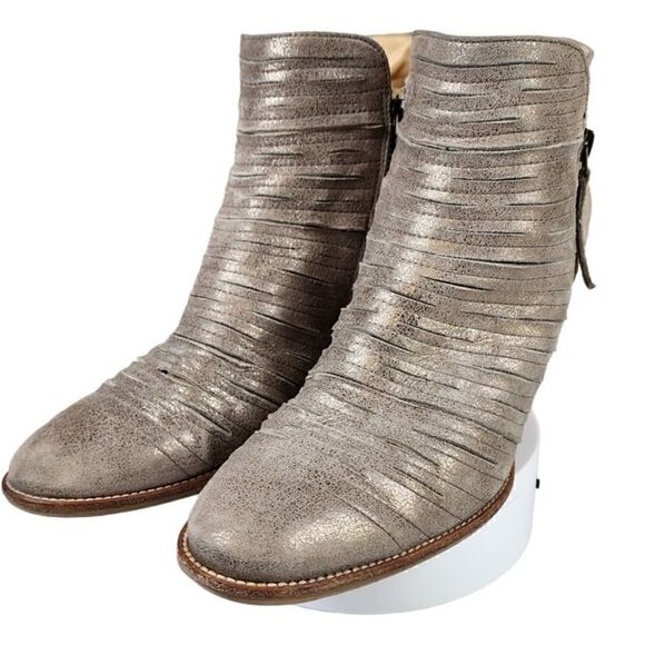 PAUL GREEN- Malibu Sliced Metallic Zip Bootie Chunky Nubuck Smoke, EU 6/ US 8.5 - Picture 5 of 13